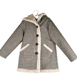 Bee Bear Home Girl's Comfy Cream Plaid Winter Fall Jacket Size Large